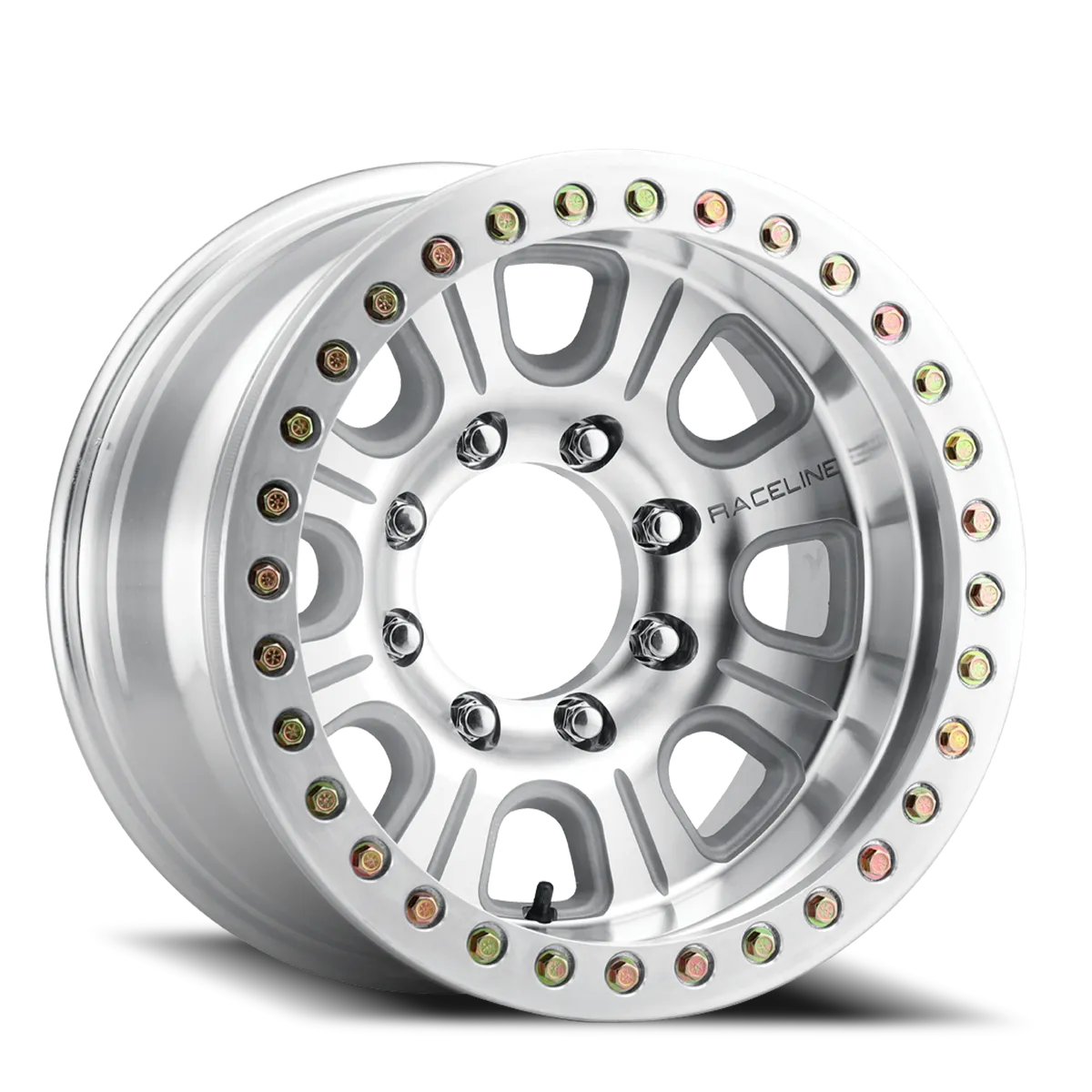 Aluminum Wheels 17x9.5 Monster Beadlock RT233 Machined Silver -19 Offset 5 on 127 Bolt Pattern 83.82 Bore Raceline product image