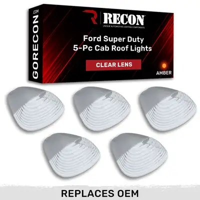 Recon Accessories Ford Super Duty 99-16 5 Piece Cab Lights Amber Xenon Bulbs with Clear Lens - (Attn: This cab light kit replaces OEM factory installed Ford 99-16 cab roof light lenses)