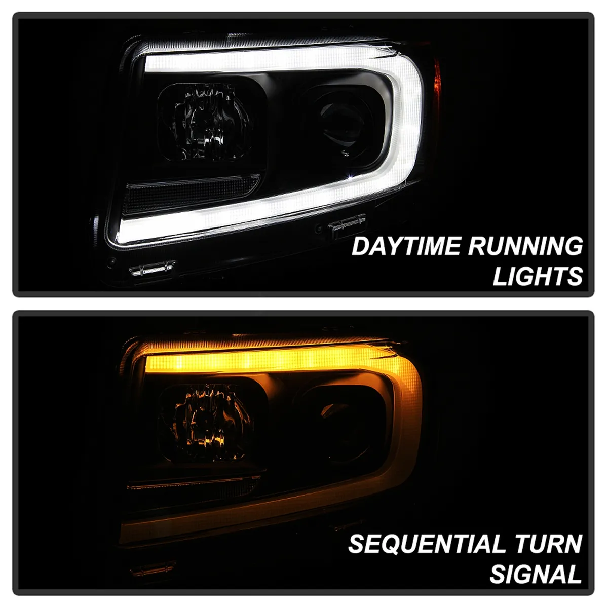 Spyder Signature Jeep Grand Cherokee 11-13 Light Bar Projector Headlights - Halogen Model Only Not Compatible With XenonHID Model - Black - Lo Beam H9 Not Included - Hi Beam H1 Included product image