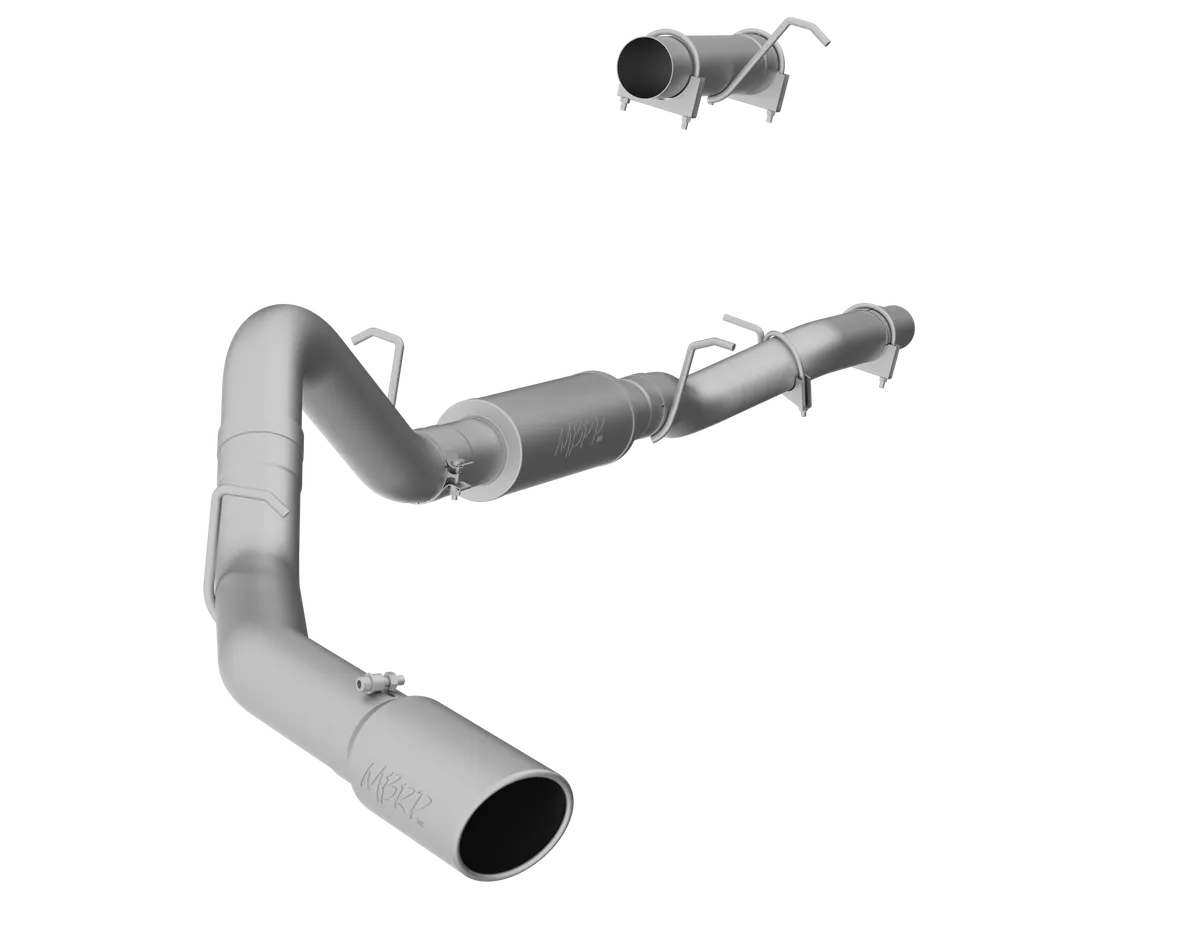 Armor Plus Cat Back Exhaust System; 4 in.; Incl. Adapter/Ext. Pipes/Muffler/Over Axle Pipe/Tailpipe/Hardware/5 in. OD Tip; Single Side Exit; 409 Stainless Steel; product image