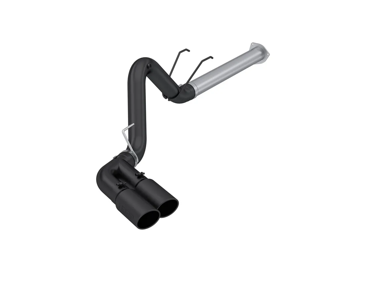 Armor BLK Filter Back Exhaust System; 4.0 in.; Single Side Dual Exit; 5 in. Black Coated Aluminized Steel Tips; product image