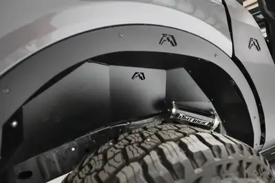 Fab Fours Inner Fender; Rear; Black Powder Coat; Steel Construction;