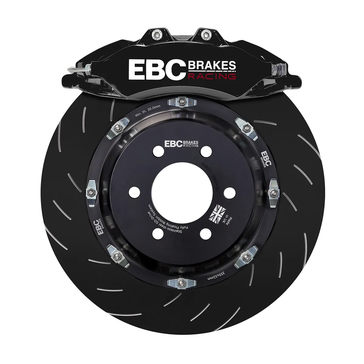 EBC Big Brake Kit; Incl. Front Kit/Lines; Stealth Black; Swept Grooved; 355 mm Disc Dia.; 2 Piece Disc; 32 mm Disc Thickness; product image