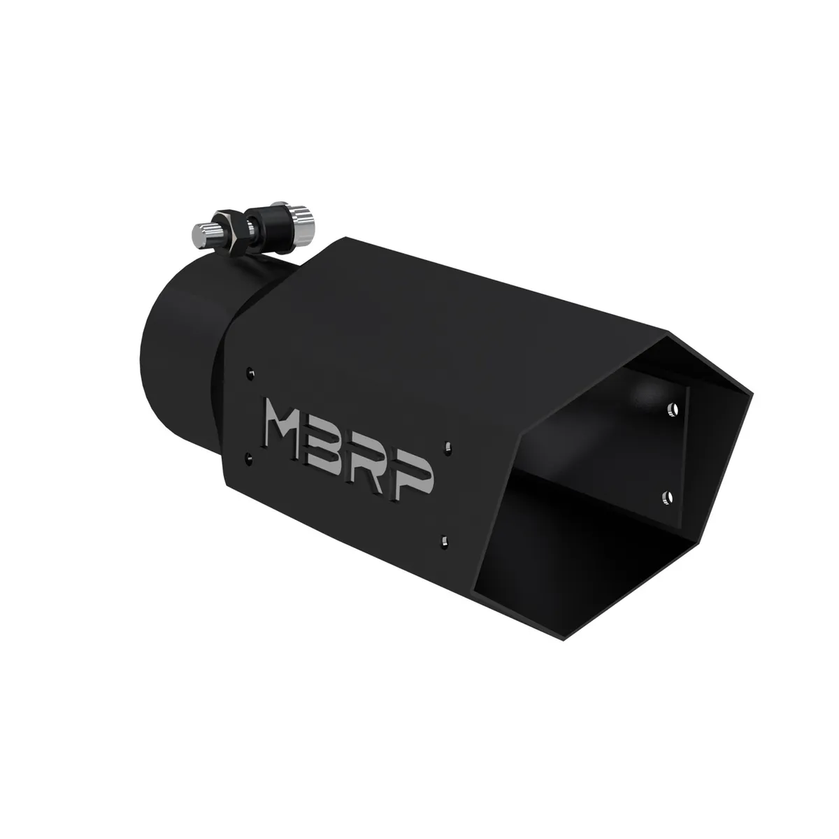 Armor BLK Exhaust Tip; 3 in. Inlet Diameter; 10 in. Length Diameter; Stainless Steel; Black Coated; 4 in. Tip; w/Logo Plate; product image