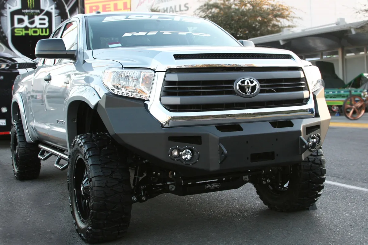 Premium Winch Front Bumper; 2 Stage Black Powder Coated; w/o Grill Guard; Incl. 90mm Fog Lamps/60mm Turn Lights; D-Ring Mounts; product image