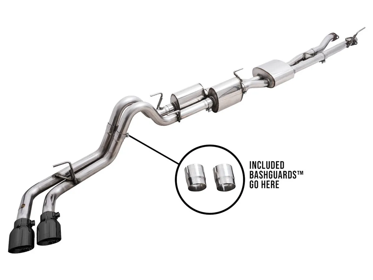 AWE 0FG Exhaust with BashGuard for 3rd Gen Tacoma - Dual Diamond Black Tips product image