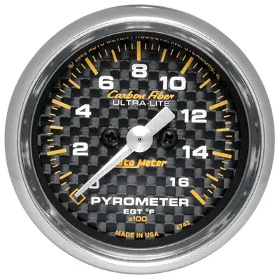 AutoMeter Gauge, Pyrometer (EGT), 2 1/16", 1600?F, Stepper Motor, Carbon Fiber