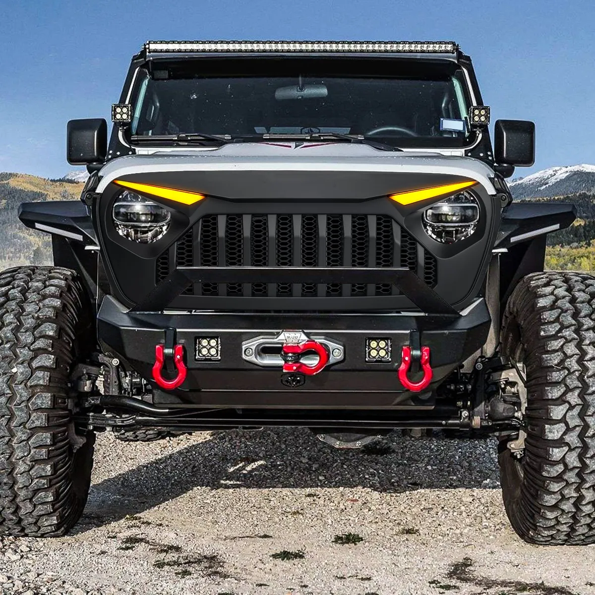 Gladiator Vader Grille W/ LED Eyebrow DRL and Turn Signals - Matte Black For 18+ Jeep Wrangler JL & Gladiator JT W/O Trailcam product image