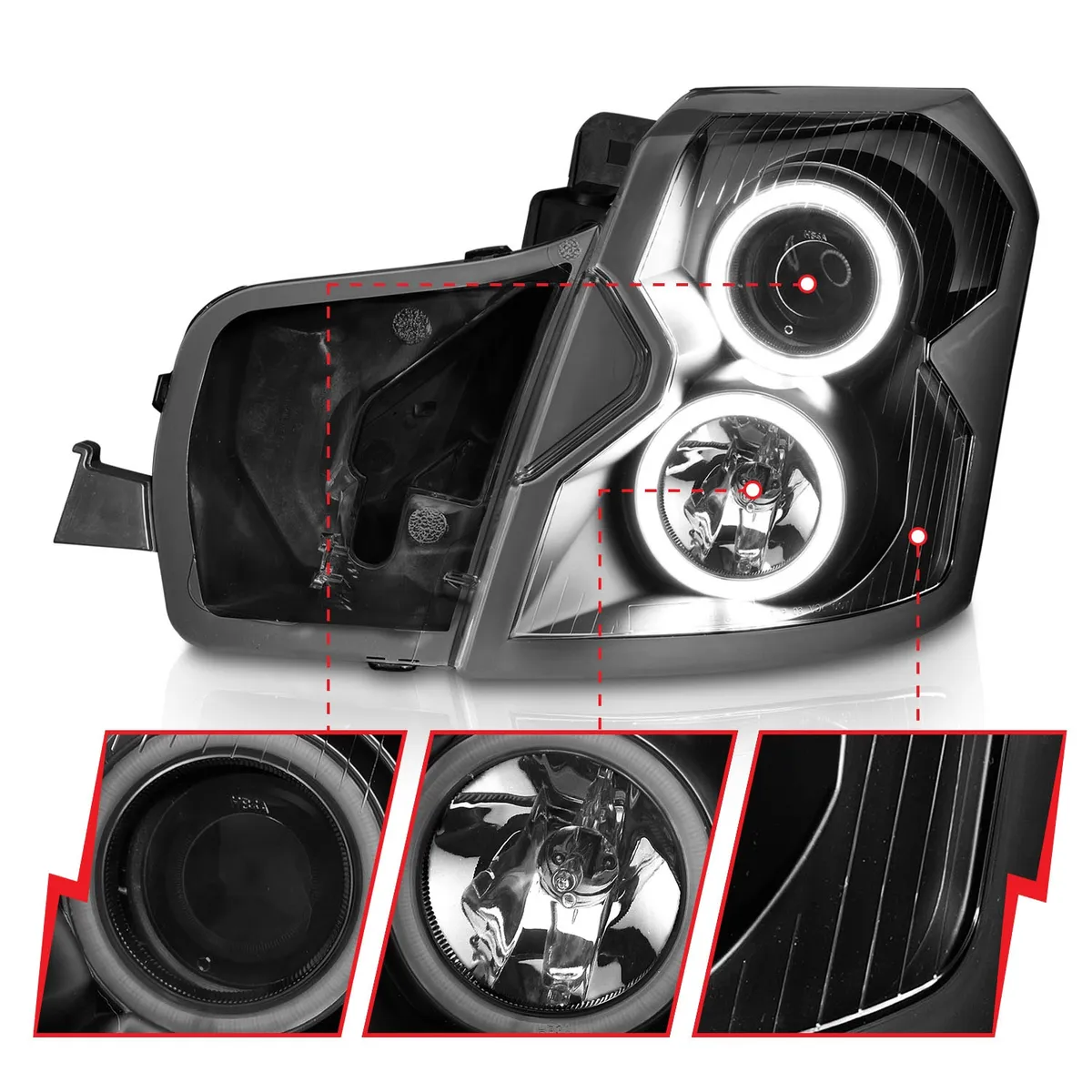 Projector Headlight Set w/Halo; Clear Lens; Black Housing; Pair; CCFL; product image