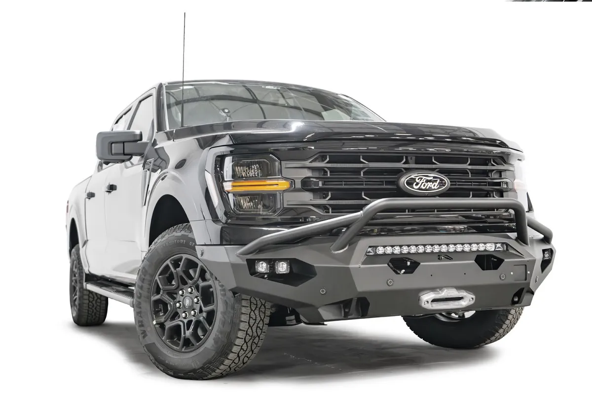 Matrix Front Bumper; w/ Pre-Runner Guard; Matte Black Powder Coated; Steel; 30 in. Light Bar/4 Cube Lights; Incl. D-Ring Mounts; product image