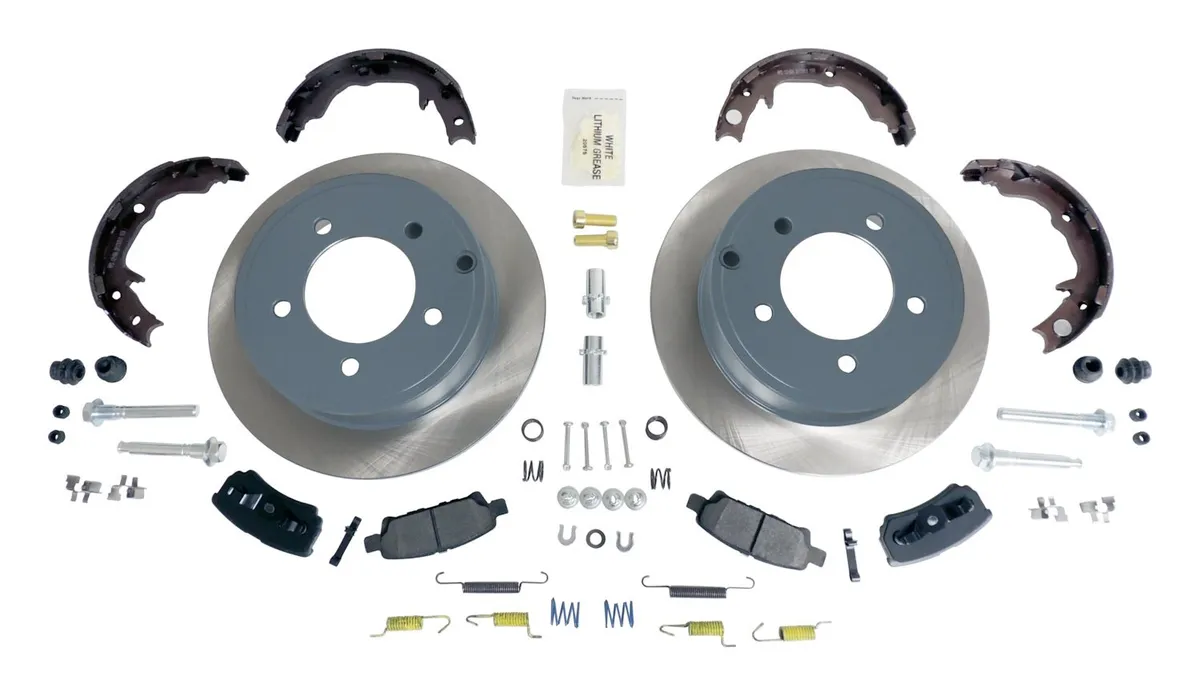 Disc Brake Service Kit; Rear; Incl. Pads/Rotors/Parking Brake Shoes/Caliper Hardware Kit/Parking Brake Shoes/Parking Brake Hardware Kit; product image