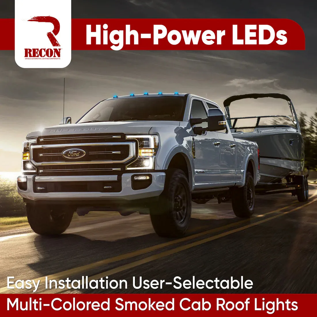 Ford 17-25 Super Duty 5-Piece Ultra Bright RGB Multi-Colored LED Cab Roof Lights Bluetooth App (Fresh Install: For Models That Did Not Come With Factory Cab Lights) - Multiple Lens product image