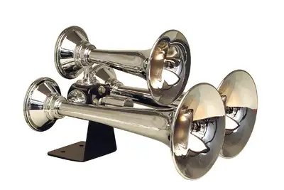 Kleinn Automotive Accessories Chrome Triple Horn; 13.5 in. / 11.75 in. / 8.5 in. High Impact ABS Trumpets; Vortex 4 Solenoid; Chrome Plated Stainless Steel;