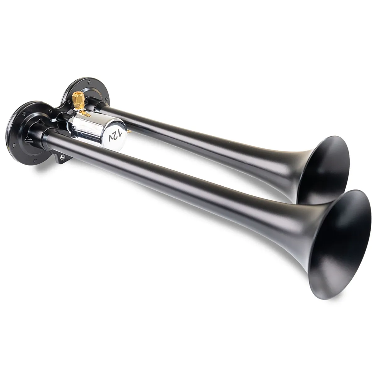 Black Dual Horn; 15 in. / 12.25 in. Trumpets; XCR2.0 Coated Zinc Alloy; product image
