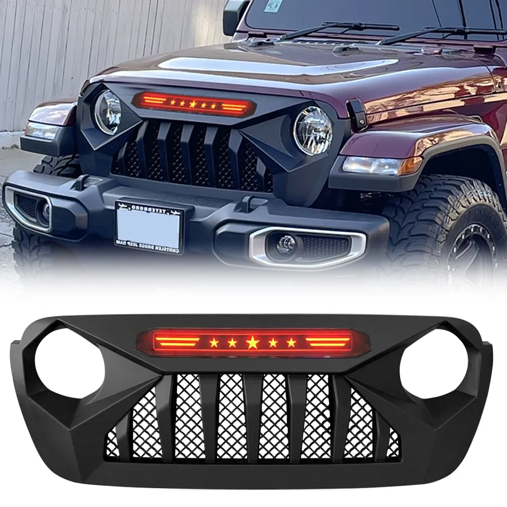 Demon Grille W/ Red Star Lights For 18+ Wrangler JL & Gladiator JT W/O Trailcam product image