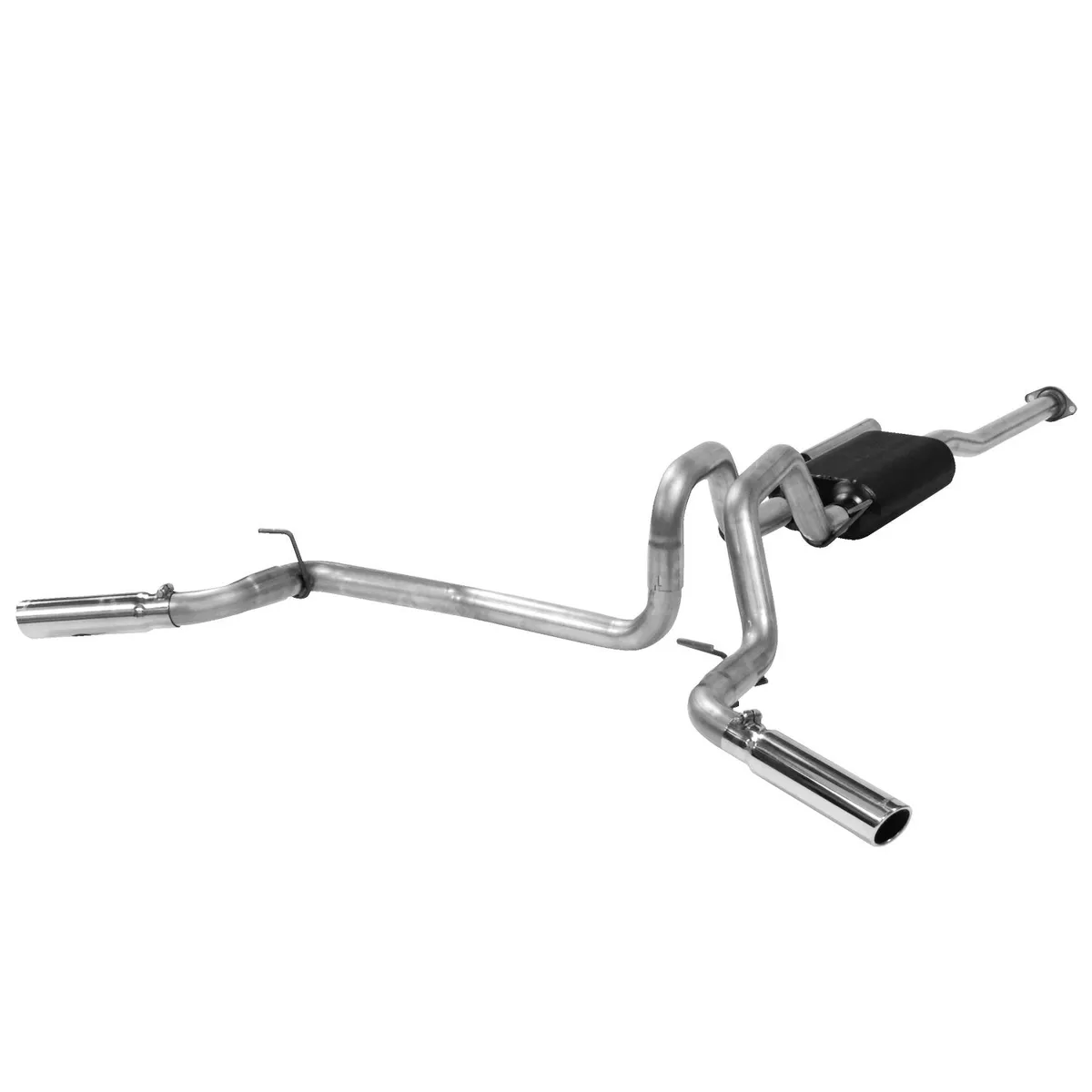 05-12 Toyota Tacoma (Except Std Cab/X-Runner) 4.0L V6 2/4 Wheel Drive Super 50 Series Muffler 2.50in tailpipes with 3.00in Logo Embossed Stainless Tips American Thunder DOS Mandrel Bent Tubing 409S Stainless Steel. product image