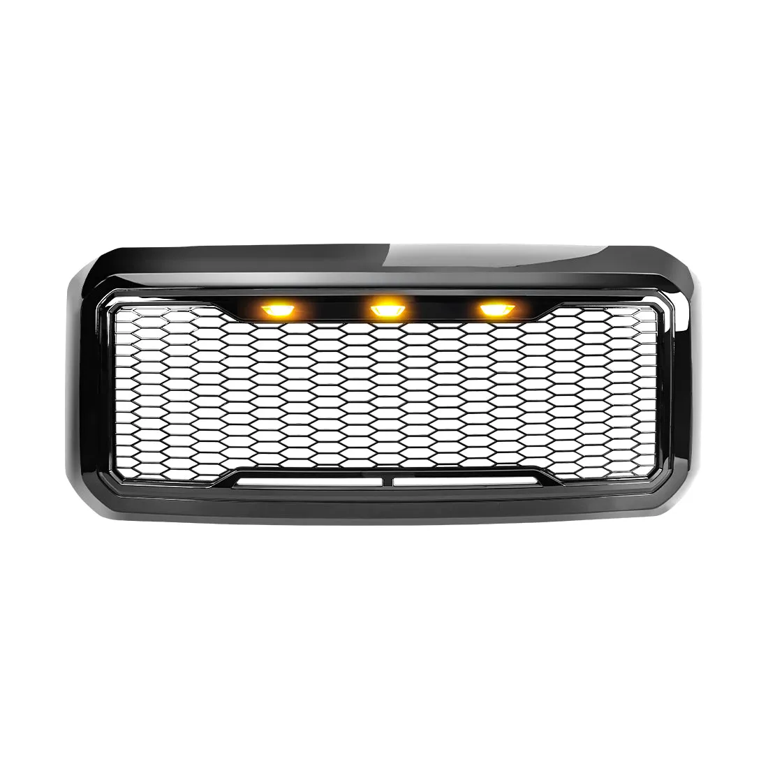 Raptor Style Mesh Grille W/ Amber Lights - Glossy Black For 2011-2016 Ford F250/ 350/ 450/ 550 Super Duty | In Stock On Apr 30 product image