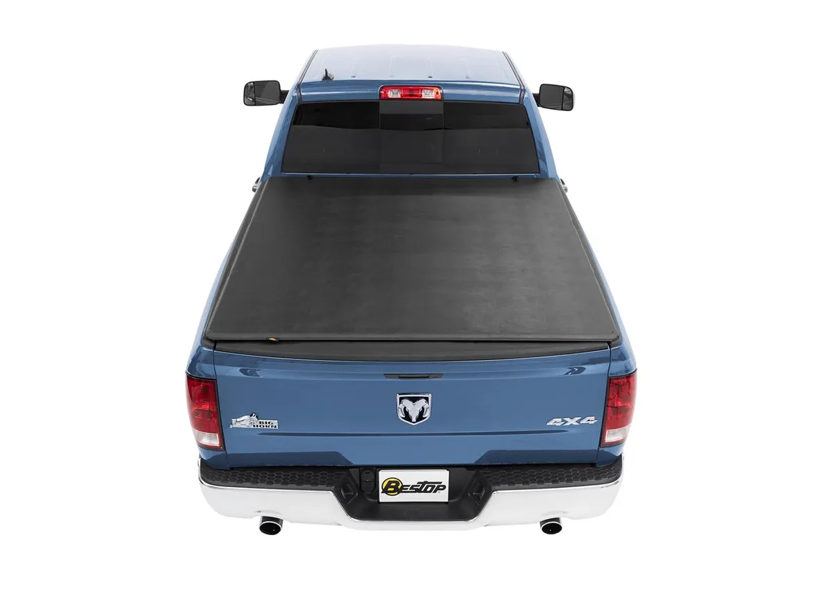 Soft Tri-Fold Tonneau Cover EZ-Fold For Dodge 2009-2010 Ram 1500 6.5 Foot Black Tailgate Spoiler Not Included Bestop product image
