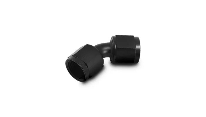 Female 45 Degree Union Adapter Fitting; -10AN x -10AN; 6061 Aluminum; Black Anodized; product image