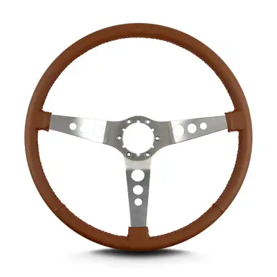 Lokar Lecarra Hot Rod Steering Wheel; Caramel; Brushed Spokes; 15 in. Thin Grip;