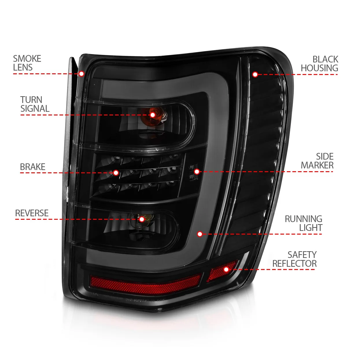LED Tail Lights w Light Bar Black Housing Smoke Lens Jeep Grand Cherokee 1999-2004 product image
