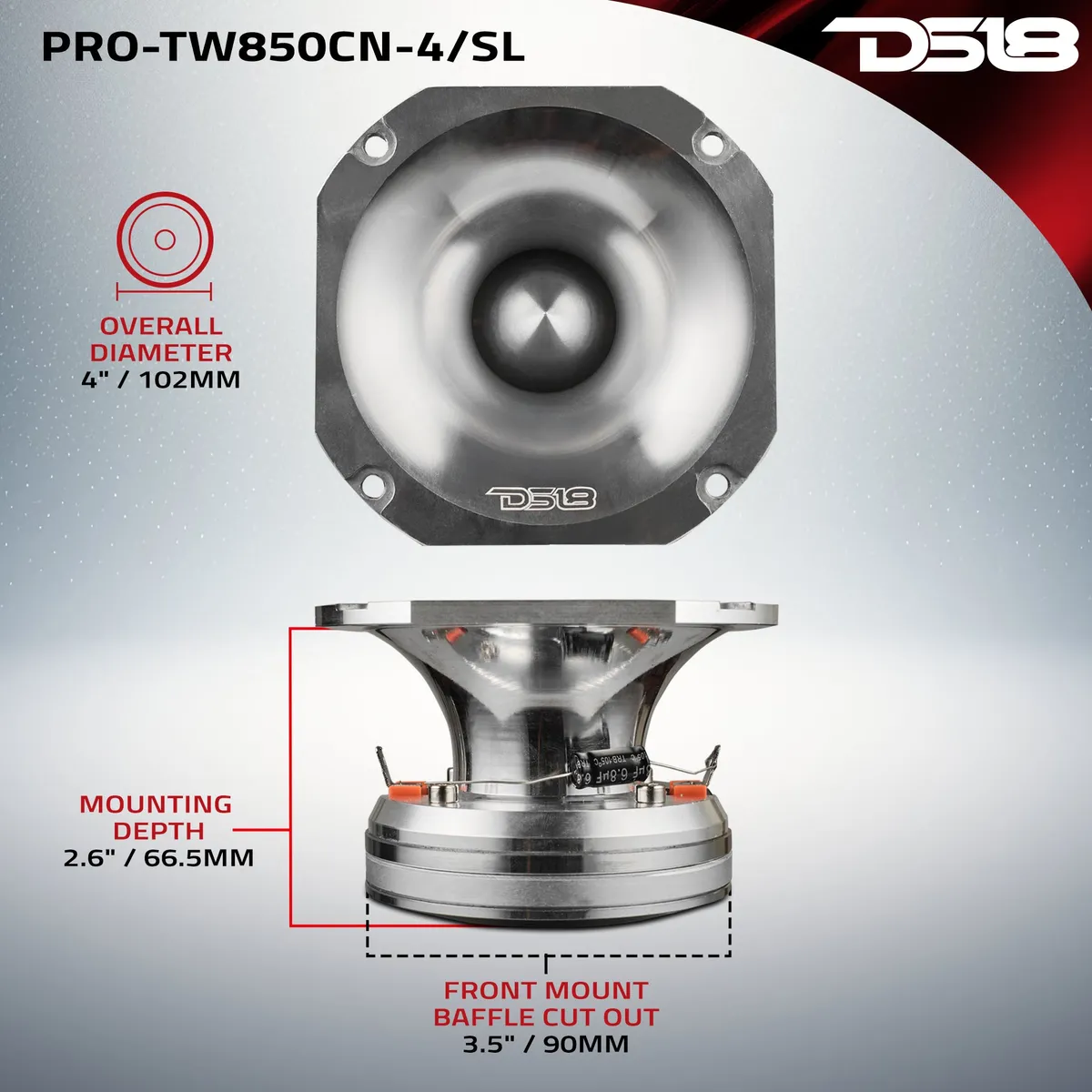 4” | Super Bullet | Neodymium | 250 Watts RMS | 1.5” PEI Vc | 4Î© | Silver product image
