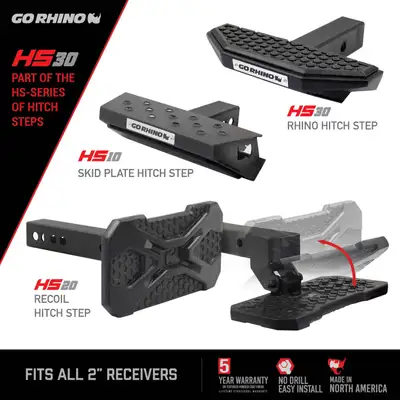 Go Rhino 2in Hitch Receivers Universal Hitch Step With Hex Pattern Step Pad Black