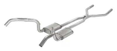 Pypes Performance exhaust Crossmember Back w/H-Pipe Exhaust System 67-69 Split Rear Dual Exit 2.5 in Intermediate Pipe And Tailpipe Race Pro Mufflers/Hardware Incl Tip Not Incl Pypes Exhaust