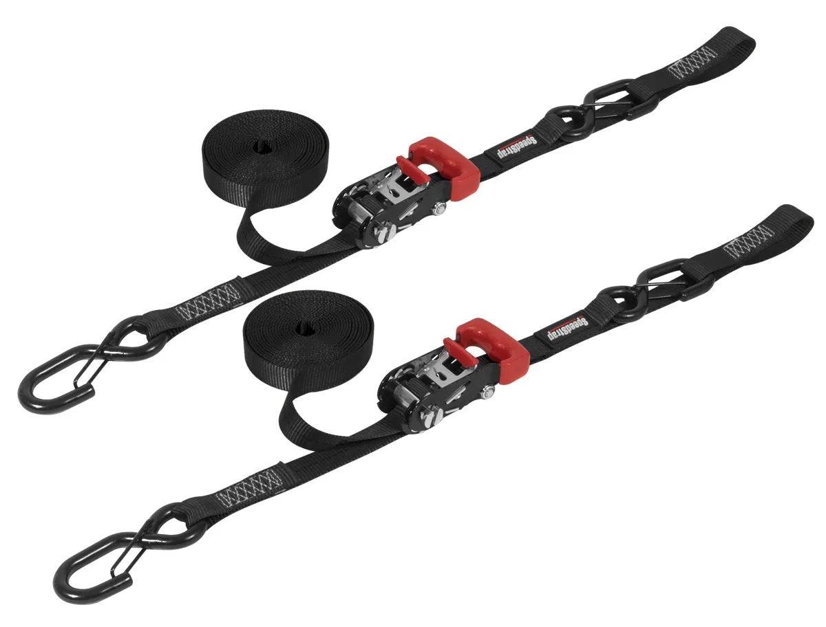 PRP "1"" x 15' Ratchet Tie Down w/ Snap 'S' Hooks and Soft Tie (2 Pack) - Black"