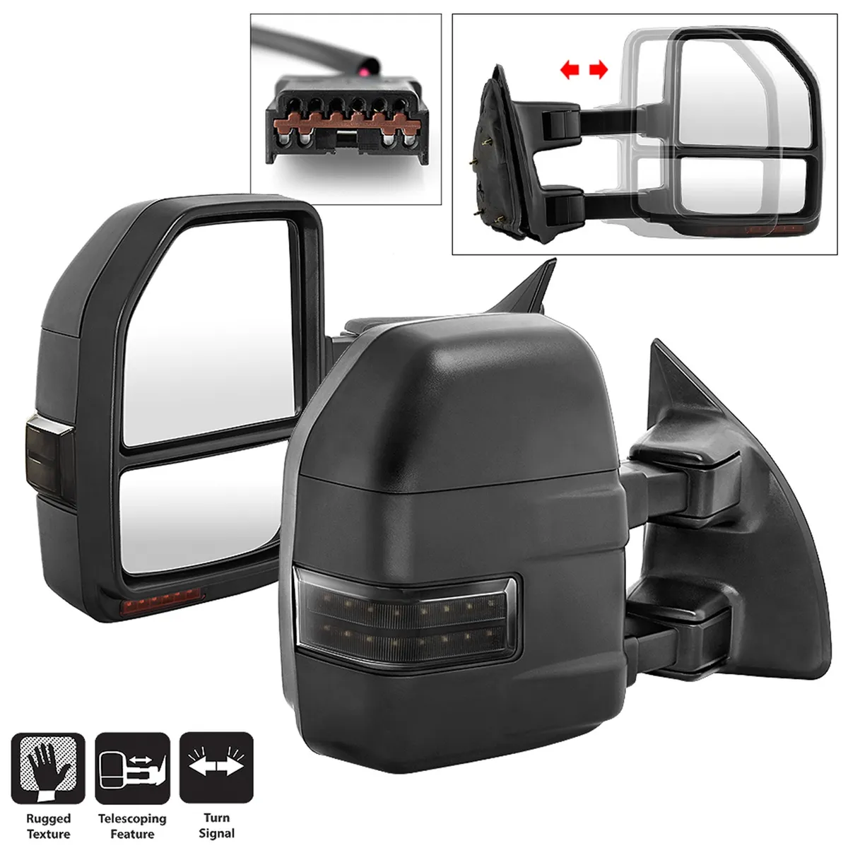 9907 Superduty g4 Manual Sequential LED Signal Telescoping Mirrors Smoke Set product image