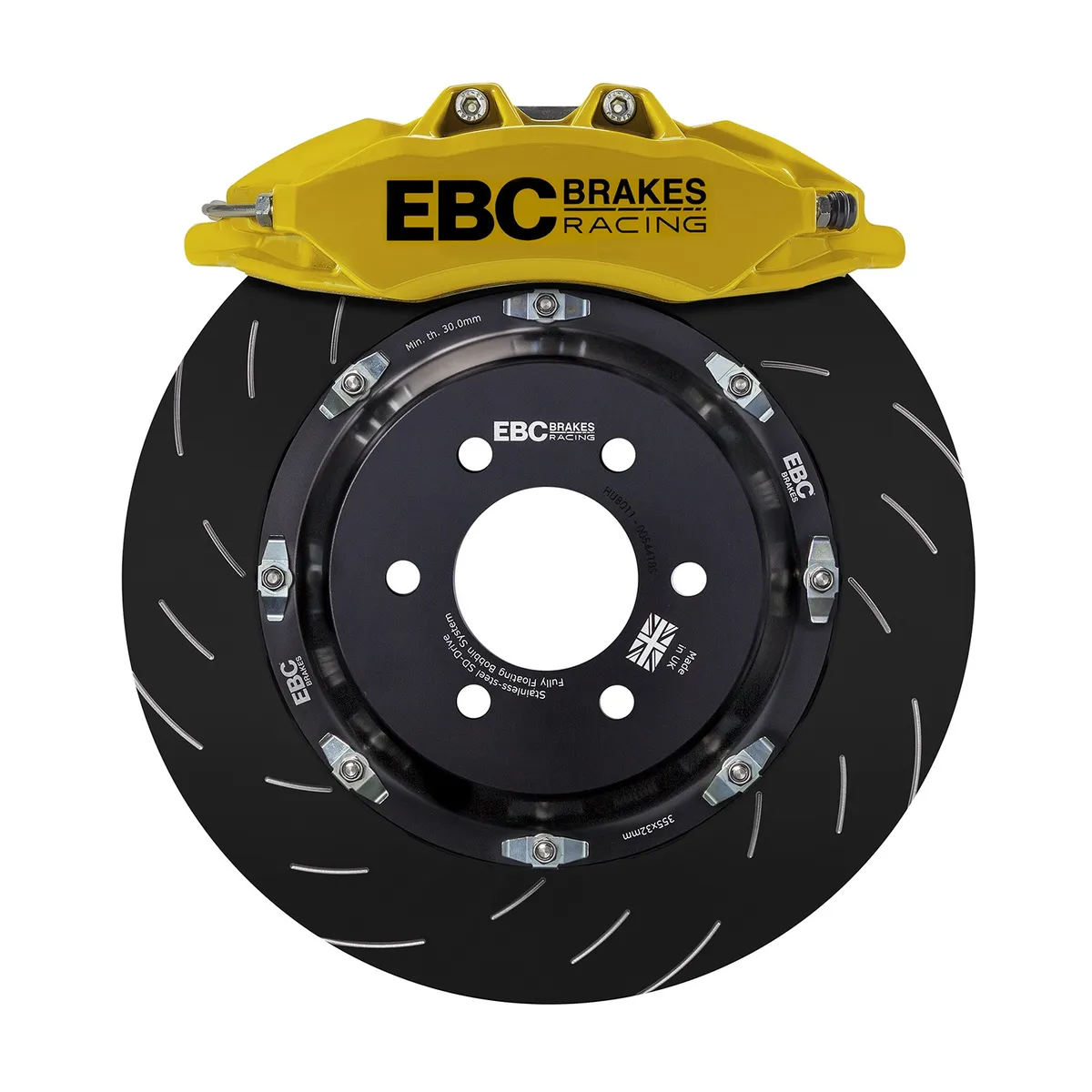 Apollo-6 Brake Caliper; Yellow Caliper; Front Right Leading Axle Position; 380/330mm Disc Dia.; 36mm Disc Thickness; Aluminum 2-Piece Bolted Body; DP006 EBC Pad Shape; product image