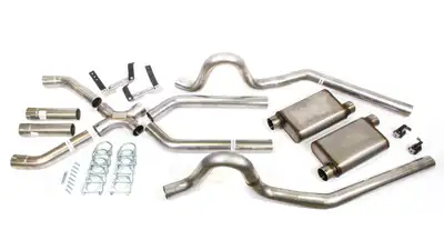 Pypes Performance exhaust Crossmember Back w/X-Pipe Exhaust System 64-74 GM A Body Split Rear Dual Exit 3 in Intermediate And Tail Pipe Race Pro Mufflers/Hardware Incl Tip Not Incl Pypes Exhaust