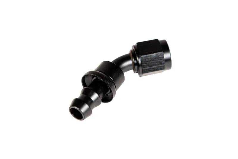 Fleece Performance -6AN 45 Degree to Hose Barb Black Anodized Fitting product image