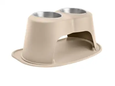 Weathertech Pet Feeding System; Tan; Double High 12 in. w/64 oz. Stainless Bowls;