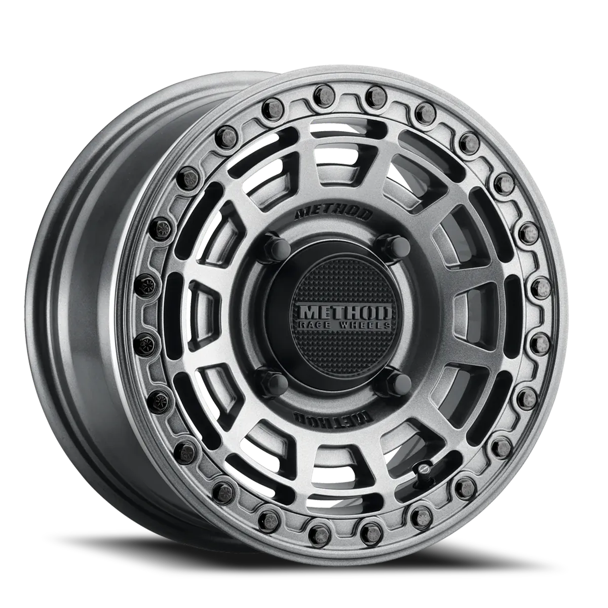 Aluminum Wheels 15x7 MR415 Beadlock UTV Bolt Pattern 4 On 156 Offset 38 Lip Size 0 Graphite GY Gloss Graphite Ring Method product image