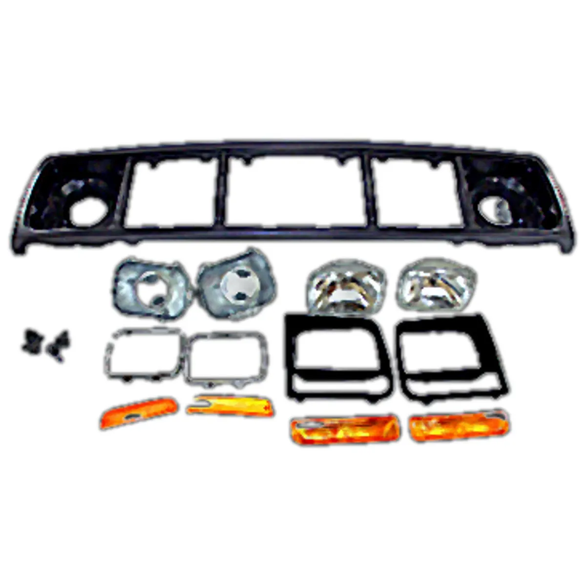 Header Panel Kit; Incl. Header Panel/Headlamps/Bulbs/Bezels/Adjusters/Parking Lamps/Sidemarker Lamps/Grilles/Headlamp Seats/Headlamp Rings/Hardware.; product image