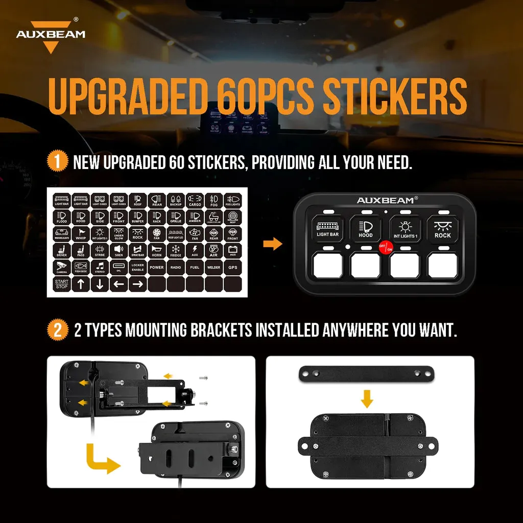 AuxBeam 8 Gang LED Switch Panel Kit BA80 Automatic Dimmable Universal(One-Sided Outlet) Blue product image