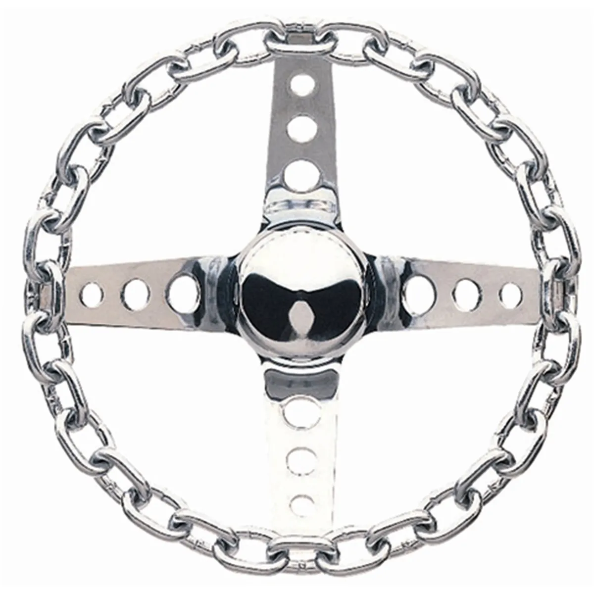 Classic Series Chain Steering Wheel; 11 in. Diameter; 3 1/2 in. Dish; Chrome Chain Grip; Chrome 4-Spoke Design; product image