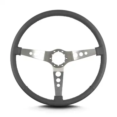 Lokar Lecarra Hot Rod Steering Wheel; Dark Grey; Brushed Spokes; 15 in. Thin Grip;