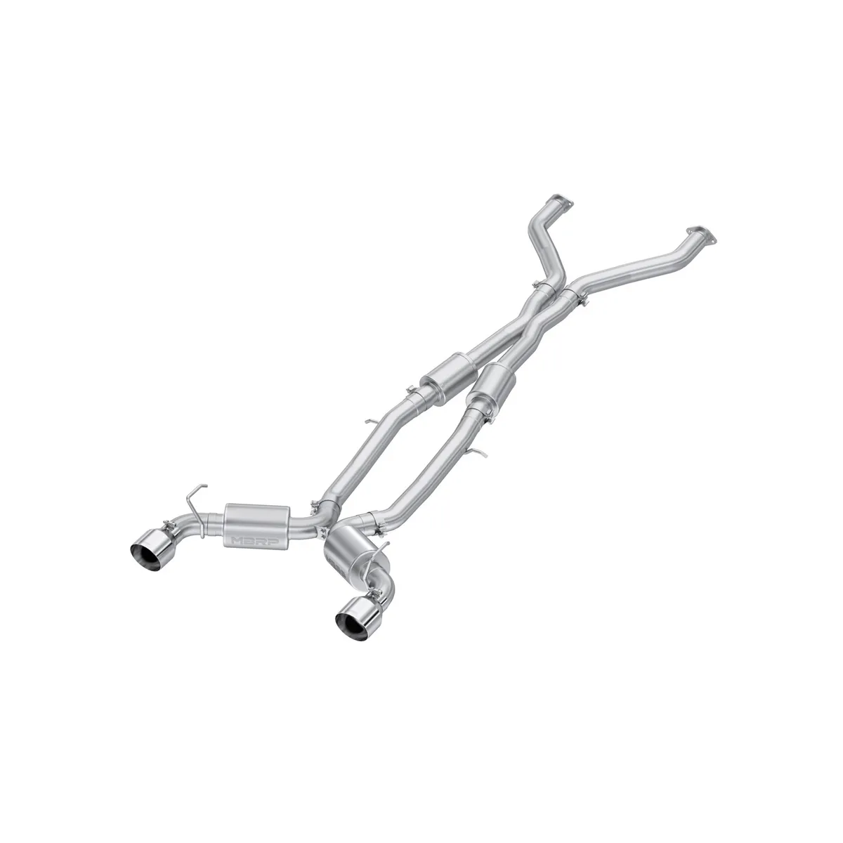 Armor Pro Cat Back Exhaust System; 3 in.; Incl. Front Pipe/X Pipe/Tailpipes/Mufflers/Hardware/5 in. OD Tips; Dual Rear Exit; 304 Stainless Steel; product image