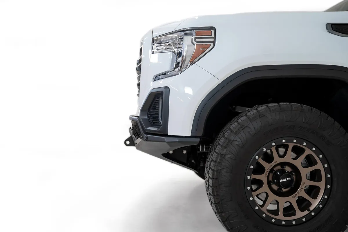 GMC 1500 2019 - Up Stealth Fighter Front Bumper with D-ring Clevis Mounts with Sensors With 10 Single small square light40 Universal mounts product image