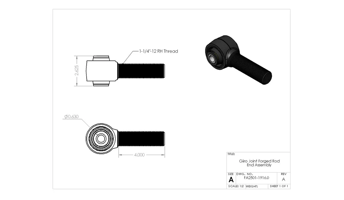 Forged Rod End 1-1/4"-12 RH 2-5/8" Width 16mm product image