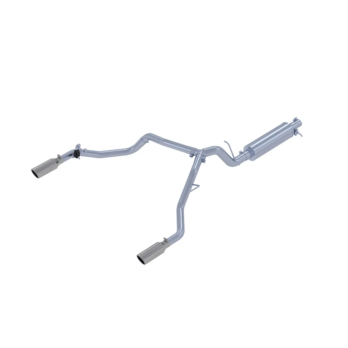 Armor Pro Cat Back Exhaust System; 2.5 in.; Incl. Front Pipe/Muffler/Tailpipes/Hardware/4 in. OD Tips; Dual Split Rear Exit; T304 Stainless Steel; product image