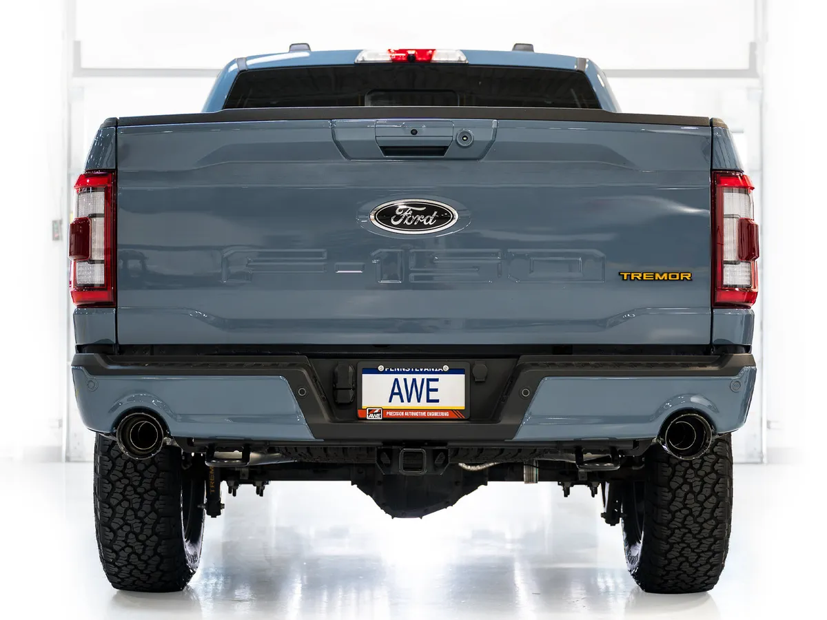 AWE 0FG Resonated Catback for 21 Ford F-150 Tremor (With Bumper Cutouts) - Chrome Silver Tips 3015-32402 product image