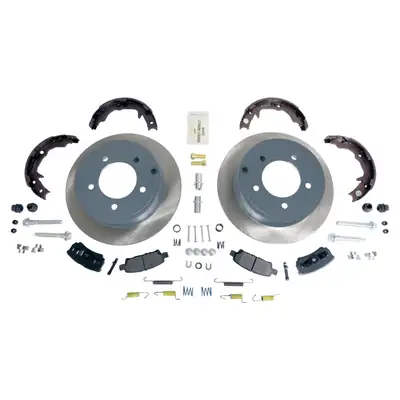 Crown Automotive Jeep Replacement Disc Brake Service Kit; Rear; Incl. Pads/Rotors/Parking Brake Shoes/Caliper Hardware Kit/Parking Brake Shoes/Parking Brake Hardware Kit;