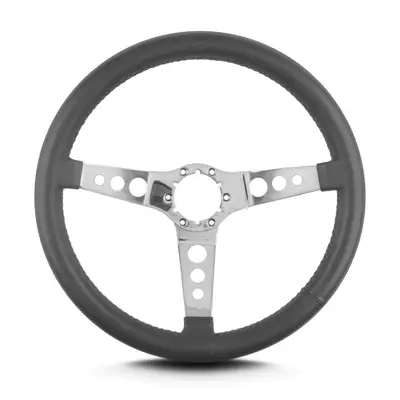 Lokar Lecarra Hot Rod Steering Wheel; Dark Grey; Polished Spokes; 14 in. Standard Grip;