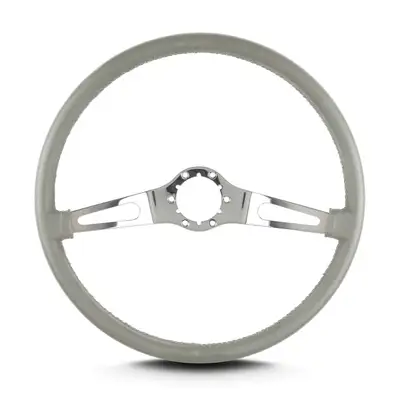 Lokar Lecarra Teardrop Steering Wheel; Light Grey; 2 Polished Spokes; 15 in. Thin Grip;