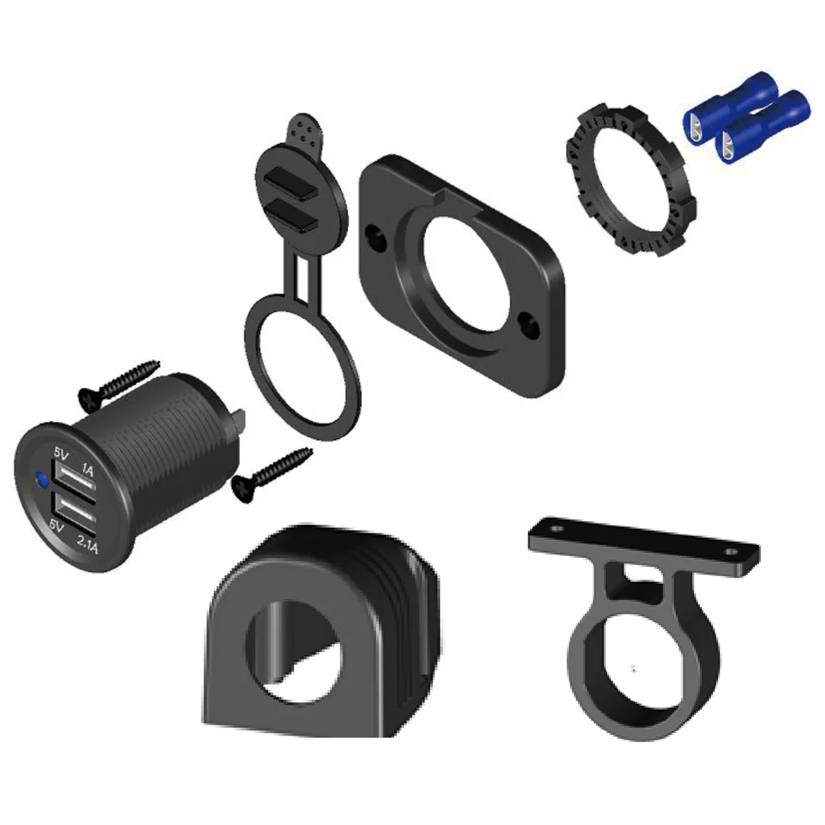 USB Power Socket Dual 5V 1A and 2.1A W/Cover and 3 Mounting Brackets Bulldog Winch product image