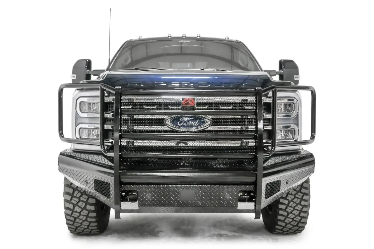 Black Steel Front Bumper; w/Full Grill Guard; Sensor Compatible; Gloss Black; product image