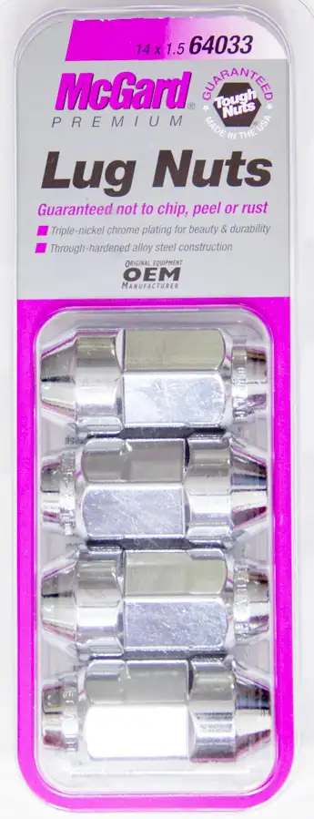 McGard Hex Lug Nut M14x1.5 Cone Seat Bulge 22mm Hex 1.945 in Oal Chrome (4 Pk)